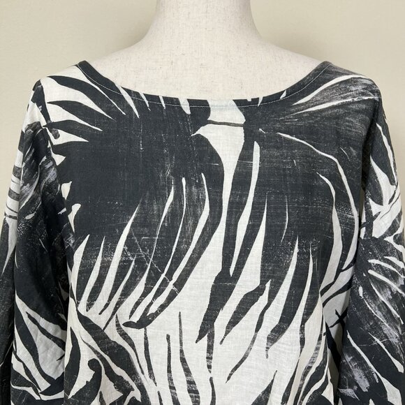 Bryn Walker LINEN COTTON Top Size 2X Long Sleeve Tropical Lagenlook Coastal Boxy - Picture 3 of 16